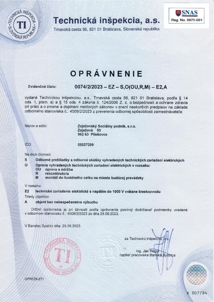 Oprávnenie ZSP na odborné prehliadky a odborné skúšky